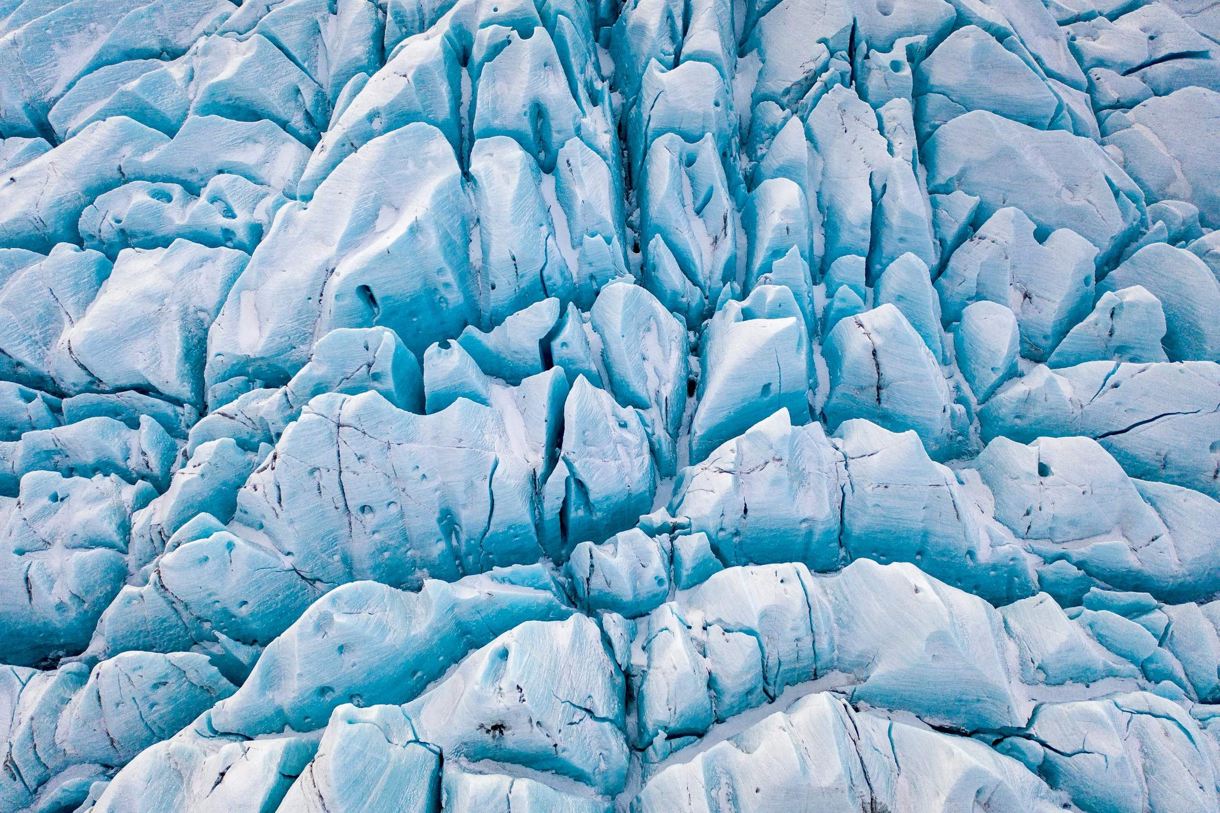 Aerial view of a glacier in Iceland